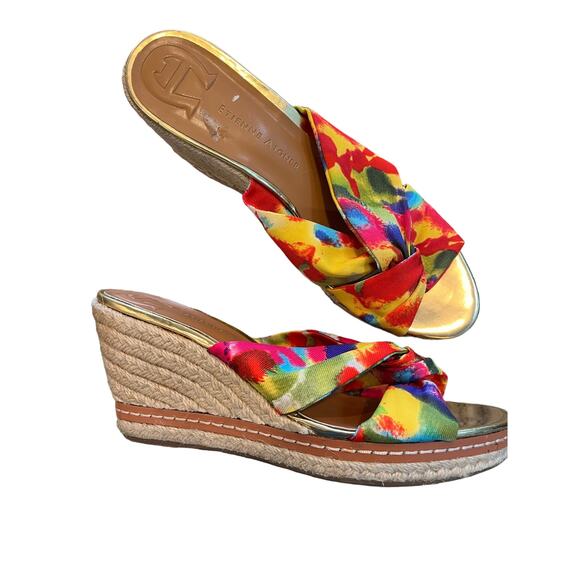 Etienne Aigner Krista Watercolor Twisted Knot Espadrille Wedge Sandal Size 9 - Picture 2 of 8